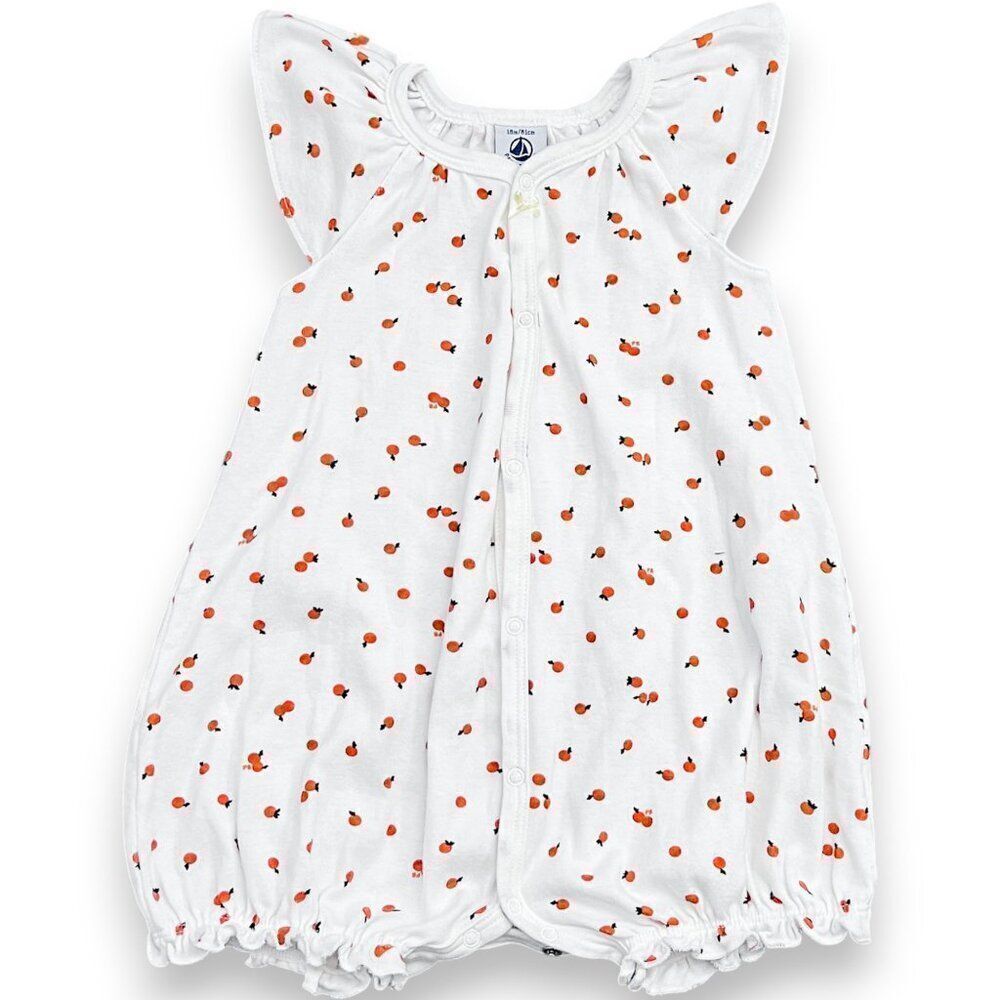 Petit Bateau Orange Print Flutter Sleeve Bubble Romper Size 18M